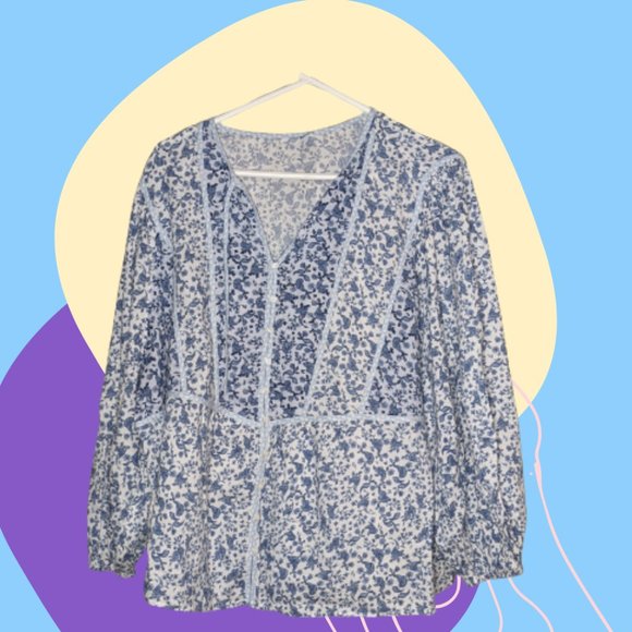 Plus Blue Floral Peasant Blouse - Picture 3 of 4